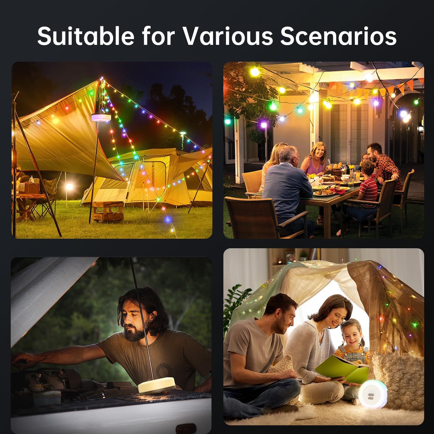 Camping String Lights (2-Pack): 33FT, 7 Modes, IPX4 Waterproof, Rechargeable LED, 25s Rapid Recovery for Outdoor Tent, Hiking, and Décor, Green Camping String Lights (2-Pack): 33FT, 7 Modes, IPX4 Waterproof, Rechargeable LED, 25s Rapid Recovery for Outdoor Tent, Hiking, and Décor, Green